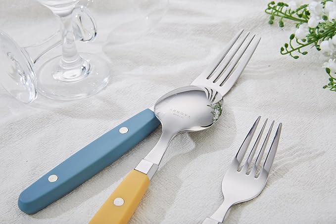 ANNOVA Silverware Set, Retro/Rivet Colorful Stainless Steel Tableware Kitchen Flatware Set Utensils, Includes Dinner Knives, Forks, Spoons, Salad Forks & Dessert Spoons (Morandi Mix, 20 Pieces)