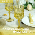 Plastic Wine Glasses, Plastic Goblets Vintage Style Cordial Unbreakable Drinking Glasses, Reusable Drinkware for Wedding Reception, Grand Event Party Supplies (48, Gold)