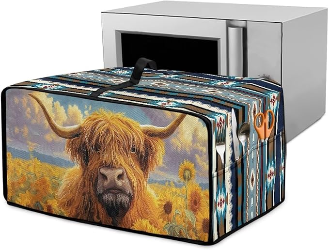 Highland Cattle Sunflower Print Toaster Cover Air Fryer Dust Cover Anti Fingerprint Aztec Toaster Oven Cover Washable Kitchen Small Appliance Covers (Small-14.5 * 18.46 * 9 inches)