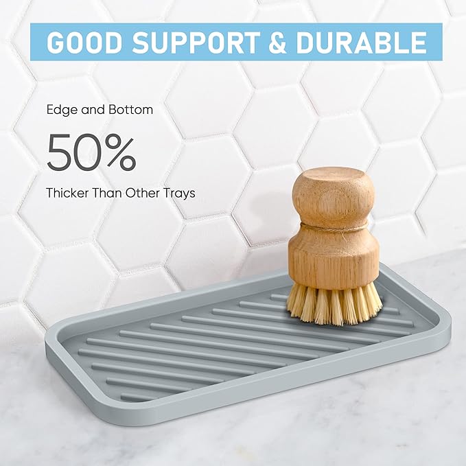 EG-SIPRO Kitchen Sink Organizer Tray,Sponge Holder for Kitchen Sink Bathroom Counter Tray Sponge Caddy Silicone Soap Holder for Soap Dispenser, Bottle, Dishwashing Accessories(2-Pack)