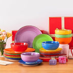 vancasso Bonita Dinnerware Set Muticolor Stoneware 18 Pieces Service for 6, Handpainted Spirals Pattern Stoneware Plates and Bowls Set