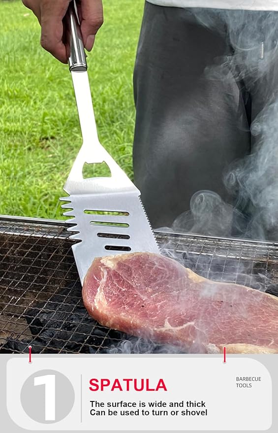 BBQ Grill Tool Set BBQ Accessories, Stainless Steel Grill Tools Grilling Accessories Grill Set Barbecue Grill Accessories for Outdoor Grill, Grill Utensils Grilling Tools Grilling Gifts for Men (4)