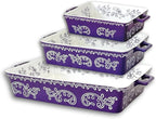 Domini Casserole Dishes for Oven, Ceramic Baking Dishes for Oven Set of 3, Lasagna Pan Deep, Baking Pan Set Square Casserole Dish Set with Handles for Baking, Pattern Purple(14.6+11.4+8.5inch)Christmas