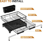 Laveshop Dish Drying Rack - Expandable Rack, Large Capacity Dish Drainer for Kitchen Counter, Rust-Proof with Utensil Holder, Black
