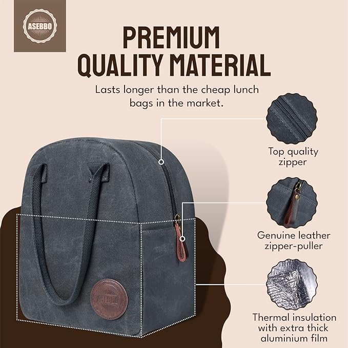 ASEBBO Lunch Tote Bag Box for Professional Women Men Reusable Insulated, Leakproof Waterproof Thermal Cooler Food Handbags High Capacity for Travel Work Picnic (Elegant Gray)