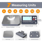 Rechargeable Digital Kitchen Food Scale - Detachable Display Electronic Weight Scale for Bread Making & Coffee Brewing, 304 Stainless Steel Platform, Backlit LCD, Count Mode, Wall-Mount & Tilt Stand
