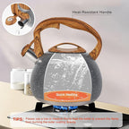 Tea Kettle, Vegoran 100 OZ / 3 Liter Whistling Tea Kettle, Tea Pots for Stove Top Food Grade Stainless Steel with Wood Pattern Folding Handle, Loud Whistle Kettle for Tea, Coffee, Milk (Gray)