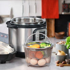 AOZITA Steamer Basket for Instant Pot Accessories 6 qt or 8 quart - 2 Tier Stackable 18/8 Stainless Steel Mesh - Silicone Handle - Vegetable Steamer Insert, Egg Basket, Pasta Strainer,Silver