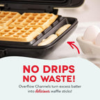 Dash No-Drip Waffle Maker - Makes Four Waffles at Once for Hassle-Free Breakfasts - Dual Nonstick Heating Plates & Quick Heat-Up System - Easy-Release Surface - Silver