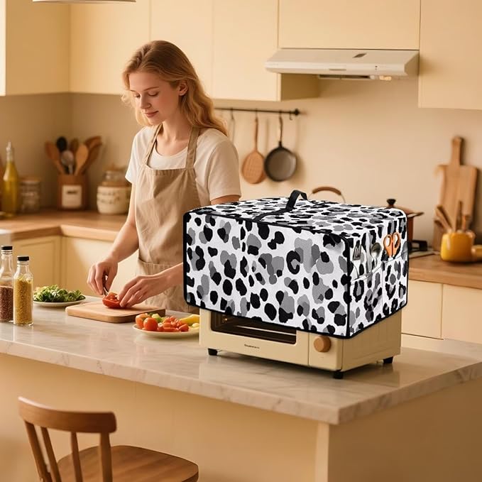 Leopard Print Toaster Oven Dust Cover, Heat-Resistant Case for Toaster Oven, Heavy Duty Washable Dust Cover Fit Most Small Appliance, (Large-18.5*22.5*12.99 inches)