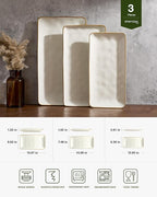 famiware 3 Pcs Rectangular Serving Platter and Dinnerware Set for 4 (12Pcs), Vanilla White
