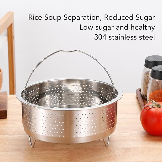 Steamer Basket for, Non Stick Vegetable Steamer Basket with Handle, Stainless Steel Steamer Basket Insert for Pots, Sugar Removal Rice Cooker Insert (13.8cm)