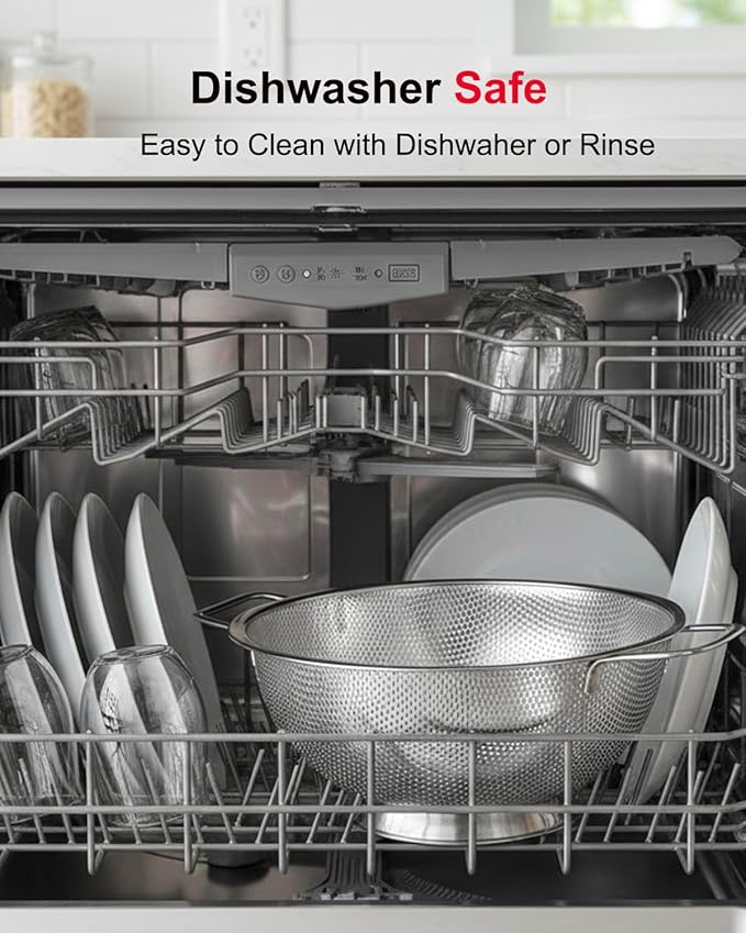 5.5-Quart Kitchen Colander, Stainless Steel Pasta Strainer with Handle and Base for Vegetables, Fruit, Spaghetti