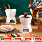 Mudder 6 Pieces Fondue Mug Ceramic Pot and 24 Pieces Forks Set for Melting Chocolate, Cheese, Broth or Tapas on Christmas Gift Valentine's Day(White)