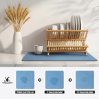 Ecotrim - Dish Drying Mat for Kitchen Counter | Coffee Bar Mat for Countertops | Heat Resistant Drainer Mat with Non-slip Rubber Backed | Hide Stain Kitchen Absorbent Draining Mat | Blue 16"x18"