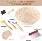Banneton Proofing Basket Set - 9-inch Round Bread Baking Supplies, Sourdough Tools & Bread Making Accessories for Artisan Baking