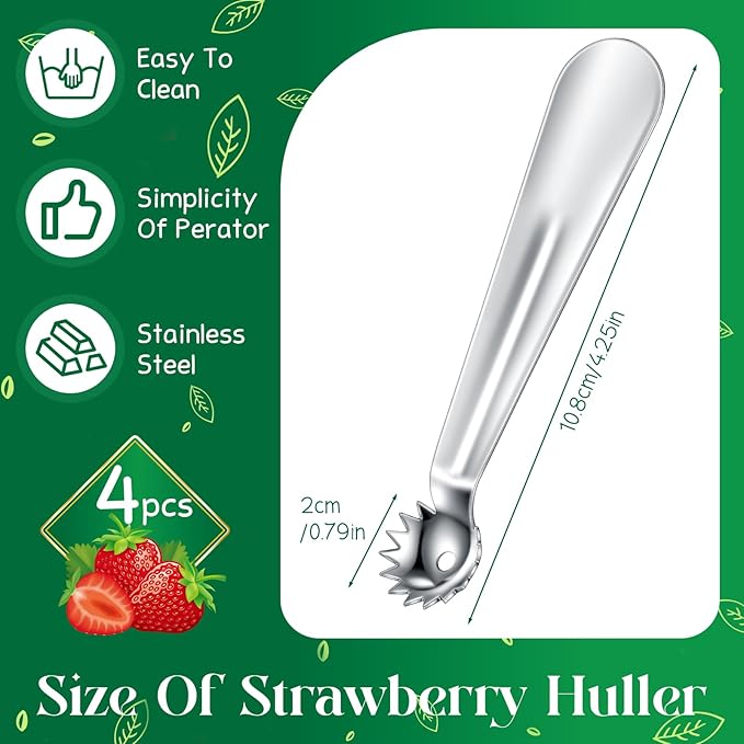 Baderke 4 Pcs Tomato Stem Corer Strawberry Baller Stainless Steel Strawberry Huller Tool Fruit Vegetable Stem Remover