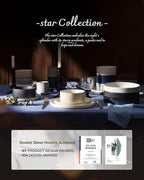 Famiware Star 18-Piece Stoneware Plates and Bowls Sets, Service for 6, Ceramic Dinnerware with Trim, Modern Rustic Dishes for Everyday/Formal, Chip/Scratch Resistant, Microwave/Dishwasher Safe, White