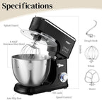 1500W 8.45QT Stand Mixer, 6-Speed Electric Dough Mixer with Whisk, Dough Hook & Beater, Large Capacity Kitchen Mixer for Baking Bread, Cakes, Salad and Cookies (Black)