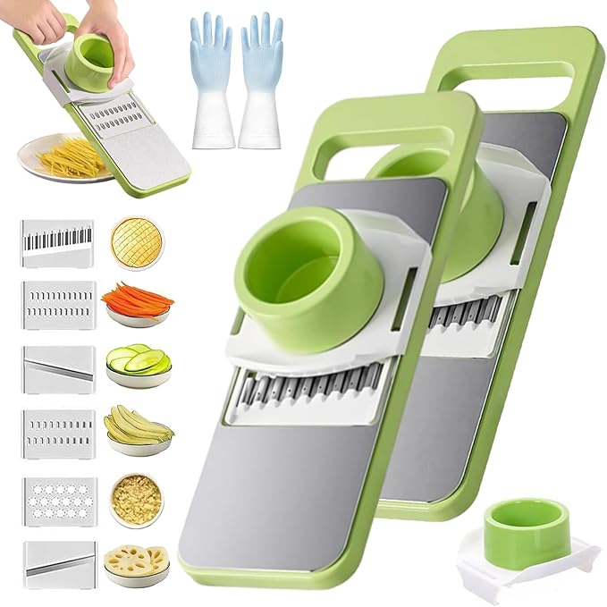6-in-1 Vegetable Cutter, Mandoline Slicer for Kitchen, Vegetable Slicer Cutter with Multi Blade, Cheese Grater, kitchen gadgets (2pcs)