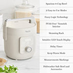 Martha Stewart Rice Cooker, 4 Cup (Uncooked) / 8 Cup (Cooked), Ceramic Non-Stick Removable Pot, Keep Warm, Measure Markings, Steam Basket, Brown & Sushi Rice, Quick Cook, Quinoa, Grains, Oats, Linen White