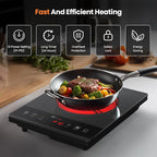 Electric Hot Plate,Nuopuplai Single Countertop Burner Portable Ceramic Cooktop For Cooking Ultra-thin Electric Stove Infrared Cooker,24-Hour Timer Child Safety Lock,Compatible With All Cookware 1800W