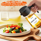mqnxoi 2 in 1 Glass Oil Sprayer & Dispenser,16oz/470ml Olive Cooking, Air Fryer, and Salad, for Kitchen Gadgets and Air Fryer Accessories, w/Stickers (Black + White Bottle 2)