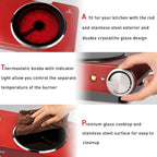 Hot Plate, Techwood Single Burner for Cooking, 1200W Portable Infrared Ceramic Electric Stove with Adjustable Temperature, 7.1” Cooktop for Home/RV/Camp, Compatible for All Cookwares, Red