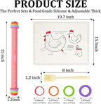 3Pcs Adjustable Rolling Pin Sets with Thickness Rings for Baking,Pastry Dough Roller with Silicone Mat and Brush,Non Stick Silicone Rolling Pin for Dough Cookie Baking Supplies Kitchen Accessories