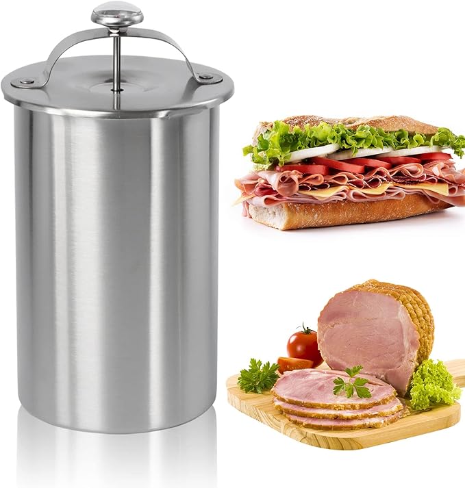 Stainless Steel Ham Maker Meat Press Cooker for Making Healthy Homemade Deli Meat with Thermometer - Kitchen Bacon Pressure Cookers Boiler Pot Pan Stove