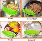 YEVIOR Clip on Strainer for Pots Pan Pasta, Silicone Food Strainer Hands-Free Pan Strainer, Clip-on Kitchen Food Strainer for Spaghetti, Pasta, Ground Beef Fits All Bowls and Pots (Green)