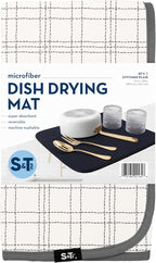 S&T INC. Dish Drying Mat, 16” x 18”, Absorbent Microfiber Kitchen Counter Mat, Dish Drying Pad for Dishes, Utensils, Pots and Pans, Large, Stitched Plaid
