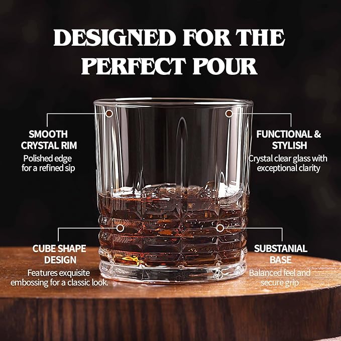 Moretoes Drinking Glasses Set of 12, 6 Highball Glasses 12oz,6 Rocks Glasses 10oz,Mixed Drink Cocktail Glass, Vintage Embossed Glassware Sets for Whiskey,Mocktails, Water & Juice Drinkware