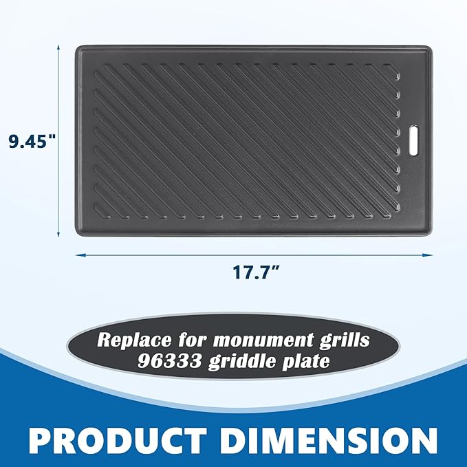 SafBbcue 96333 Grill Plates for Monument Grills 77352 24633 17842 35633 13892 Gas Grill Cooking Accessories, Cast Iron Reversible Griddle for Monument Grill 41847NG D405 77352MB D425 Replacement Parts