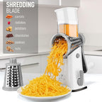 Zulay Kitchen Rotary Cheese Grater 5 Blade Cheese Shredder - Manual Hand Crank Cheese Grater With Reinforced Suction & 5 Interchangeable Drums - Easy to Use, Vegetable Chopper Round Mandoline Slicer