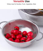 3-Quart Colander for Kitchen, Stainless Steel Colander with Base, Pasta Strainer with Handle, Food Strainer for Spaghetti, Vegetables, Fruit