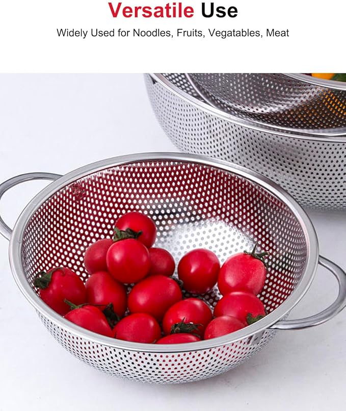 3-Quart Colander for Kitchen, Stainless Steel Colander with Base, Pasta Strainer with Handle, Food Strainer for Spaghetti, Vegetables, Fruit
