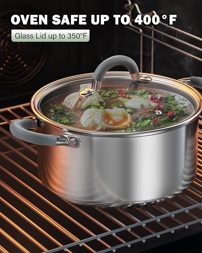 Cook N Home Stainless Steel Pot Set with Glass Lid, 6 Pieces Basics Cookware Set with Stay-Cool Silicone Handles, 1.5/3/5.5 Quarts Small Cooking Stock Pot Saucier Casserole