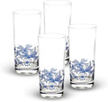 Spode Blue Italian Highball Glasses | Set of 4 | 15 Ounce Capacity | Tall Glasses for Drinking Cocktails, Mojito, Scotch, Water, and Juice | Handwash Only