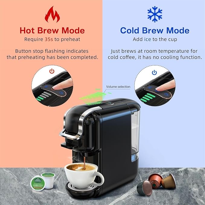Multi-Capsule Coffee Maker, Hot/Cold Coffee Maker, Milk, ESE Pod Ground Coffee, Cafeteria, 19 Bar, 5 in 1 (Color : H2B M1A Tray WH, Size : CHINA_EU)