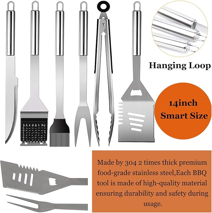 MUJUZE Grilling Accessories,Grill Utensils Set for Outdoor,Barbecue Tool Sets for Men,BBQ Accessories with Apron for Dad,Grill Tool Set,Grill Kit for Camping,Backyard