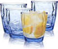 Topsky 10 oz Plastic Water Tumblers | Set of 4 Transparent Unbreakable Drinking Glasses Clear Acrylic Reusable Juice Wine Cups for Home Picnic Party, Dishwasher Safe, Stackable (Blue)