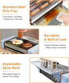 3-in-1 Electric Grill with Hot Dog Roller, Portable Indoor Outdoor BBQ Grill, Griddle and Sausage Roller Machine with Removable Non-Stick Plate & Drip Tray, for Tailgate, Camping, RV, Home Kitchen