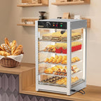ROVSUN 5-Tier Commercial Food Warmer, 15" Pizza Warmer Food Warmer Display with LED Adjustable Lighting Glass Door Removable Shelves, Countertop Electric Food Warmer for Buffet Restaurant 110V 800W