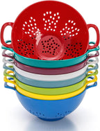 Noamus 8 Pack Mini Colander for Kitchen, 6 Inch Plastic Berry Bowl with Double Handles, Small Compact Food Strainers, Perforated Round Fruits Basket for Vegetables Pasta, BPA-Free, Food-Safe(8 Colors)