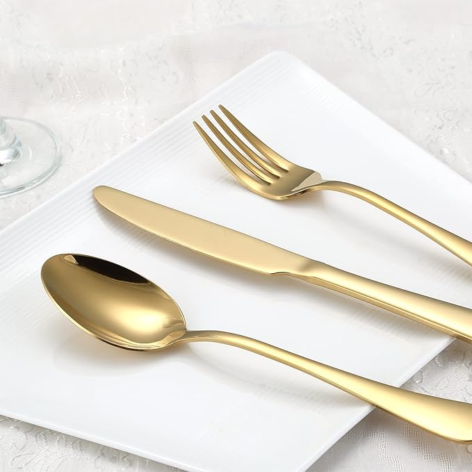 Aisoso Gold Silverware Set for 8, 40-Piece Gold Flatware Set Stainless Steel Cutlery Kitchen Utensil Set Mirror Polished