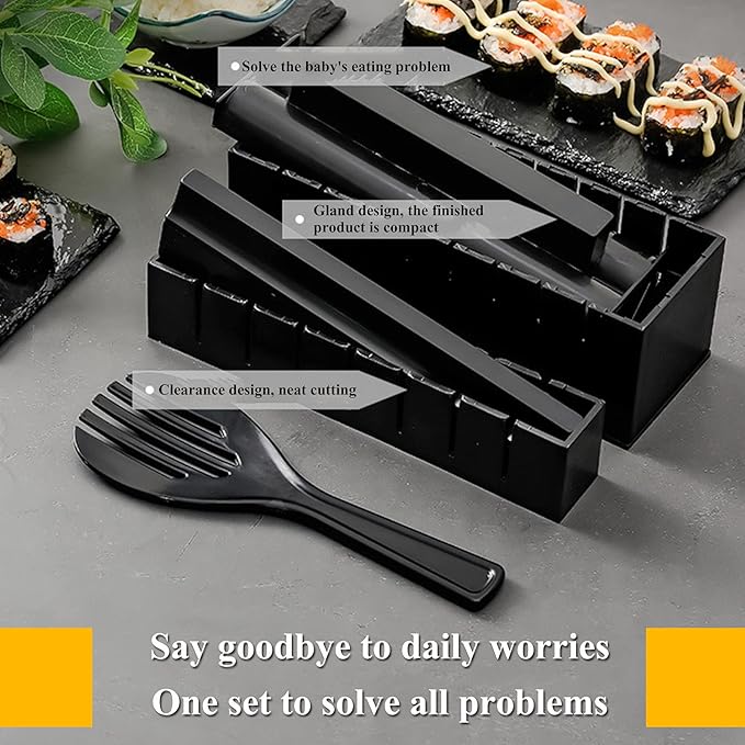 Sushi Making Set, 10 Pcs Sushi Maker Set, Sushi Molds Press with Sushi Rice Mold Shapes, Sushi Maker Roller Set, Sushi Set for Beginners, DIY Home Onigiri Mold Sushi Tool Setchen Accessories