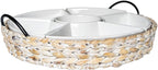 Ceramic Serving Trays, RANDEFURN Serving Platters with 6 Removable Dishes, Serving Tray for Parties, Food Tray 15.5 x 15.5 Inches, Perfect for or Chips,Whitewash