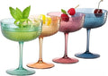 Khen Muted Hobnail Coupes Vintage Textured Pastel Style Cocktail Martini Champagne Saucer Retro Colored Glass Goblets |Set of 4 | 10.15oz Durable Glassware Decorative Barware Classic Party Drink