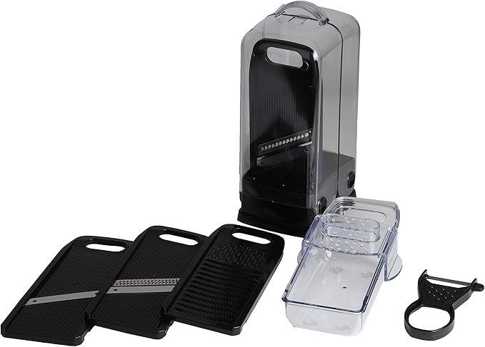 BLKP AZ-5088 Pearl Metal 5-in-1 Vertical Vegetable Cooker, Grater, Slicing, Julienne, Peeler, Limited Edition, Black